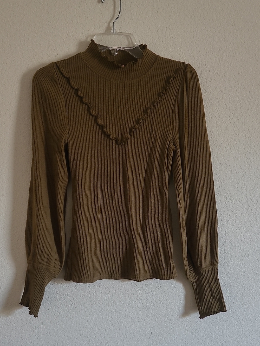Free People Ribbed Long Sleeve Top Olive Green Size M
